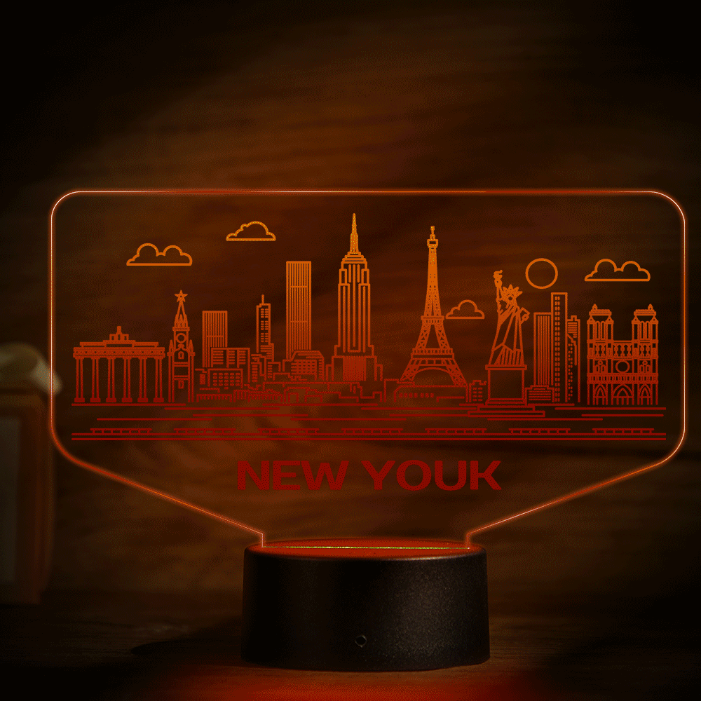 Nom Personnalisé New York City Building 3d Veilleuse Atmosphère Personnalisée Chambre Lampe De Table Belle 7 Changement De Couleur 3d Veilleuse - maplunelampefr