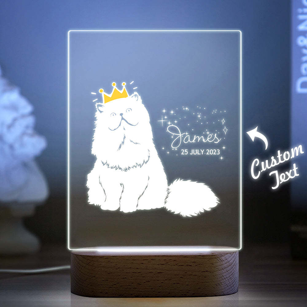 Cadeau De Bébé Personnalisé Décor De Chambre D'enfant Chat Couronné Veilleuse Nom Personnalisé Lampe De Nuit - maplunelampefr