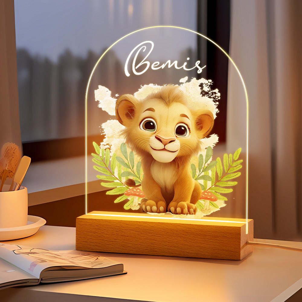 Veilleuse Lion Personnalisée Pour Bébé, Lampe De Chevet Avec Nom Personnalisé, Sourire, Tigre - maplunelampefr