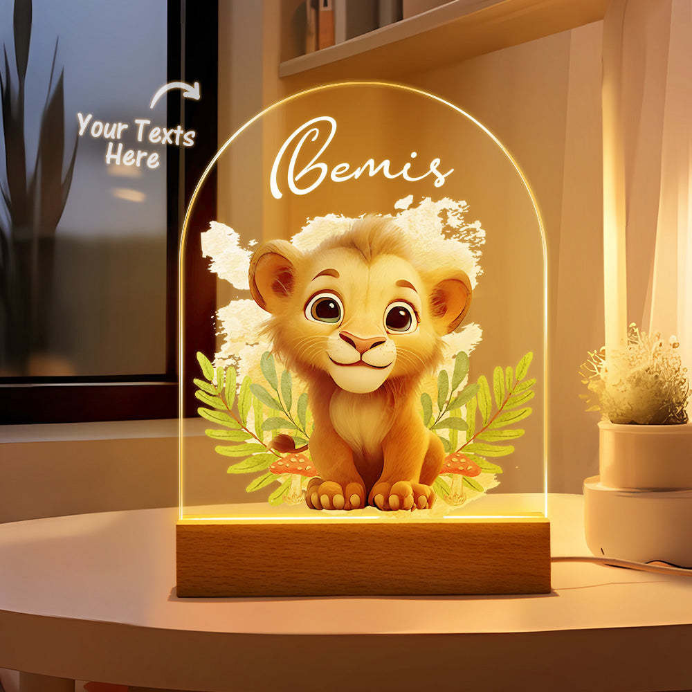 Veilleuse Lion Personnalisée Pour Bébé, Lampe De Chevet Avec Nom Personnalisé, Sourire, Tigre - maplunelampefr