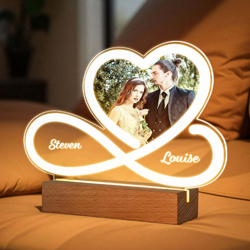 Veilleuse Personnalisée Avec Photo Coeur Lampe Led Symbole Infini Nom Personnalisé Veilleuse - maplunelampefr