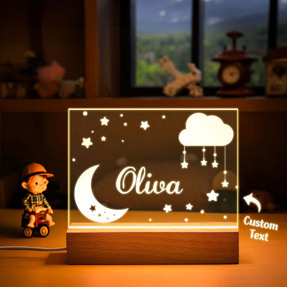 Lampe Personnalisée Avec Nom D'étoiles Et De Lune, Veilleuse En Nuage Personnalisée, Cadeau Pour Chambre D'enfant Pour Enfants - maplunelampefr