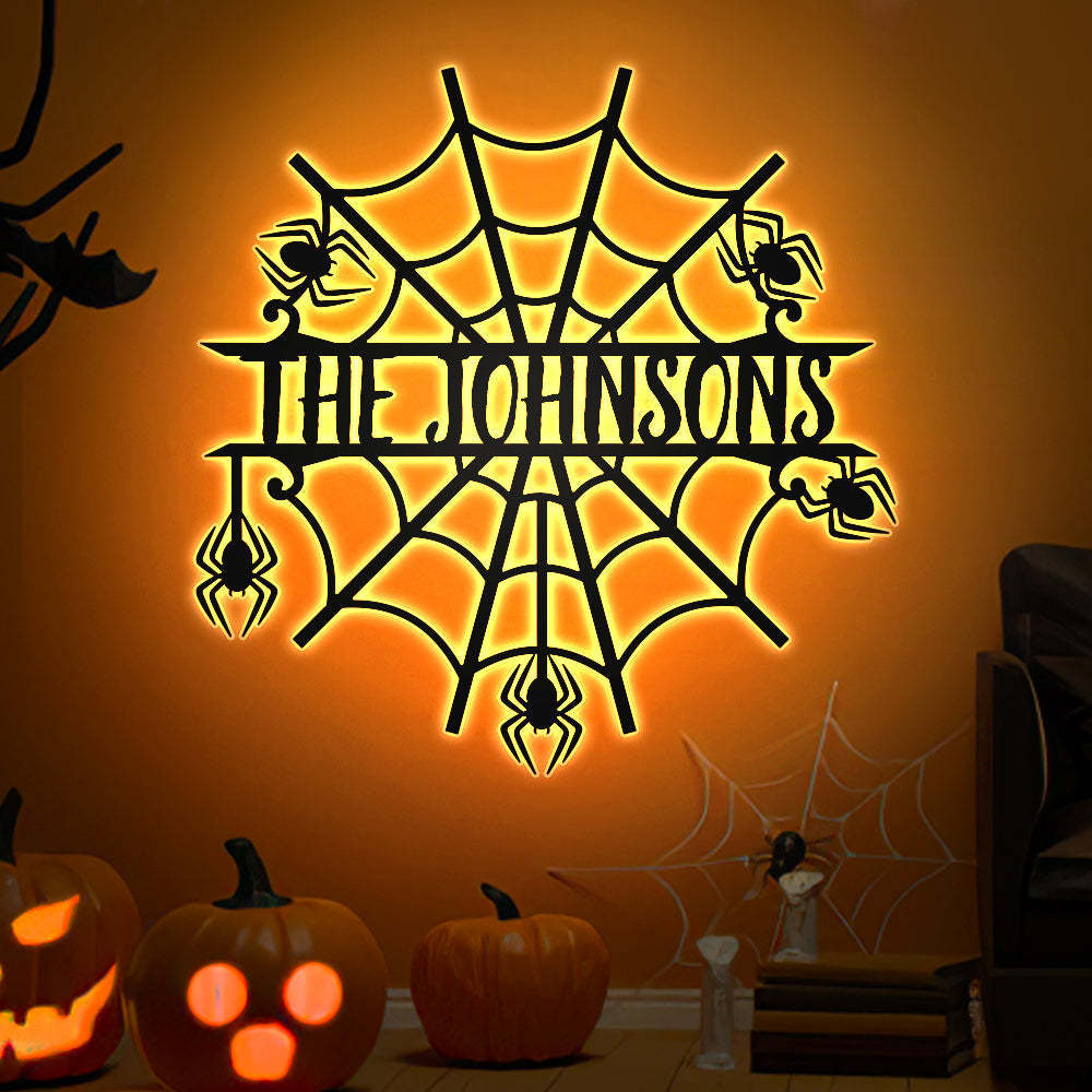 Veilleuse Personnalisée Avec Nom, Lumière En Toile D'araignée Pour Halloween, Décoration De Maison - maplunelampefr