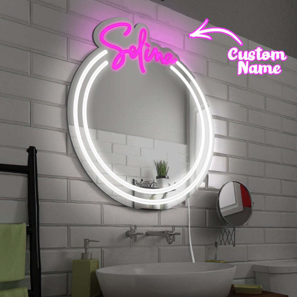 Lumière De Miroir Personnalisée Avec Nom Pour Mur, Couleur Personnalisée, Miroir Néon Led, Lumière Variable, Cadeau De Fête D'anniversaire Et De Mariage - maplunelampefr