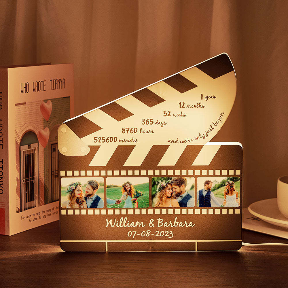 Veilleuse En Rouleau De Film Personnalisée, Lampes En Acrylique Avec Photo Personnalisée, Cadeau D'anniversaire Pour Couple - maplunelampefr