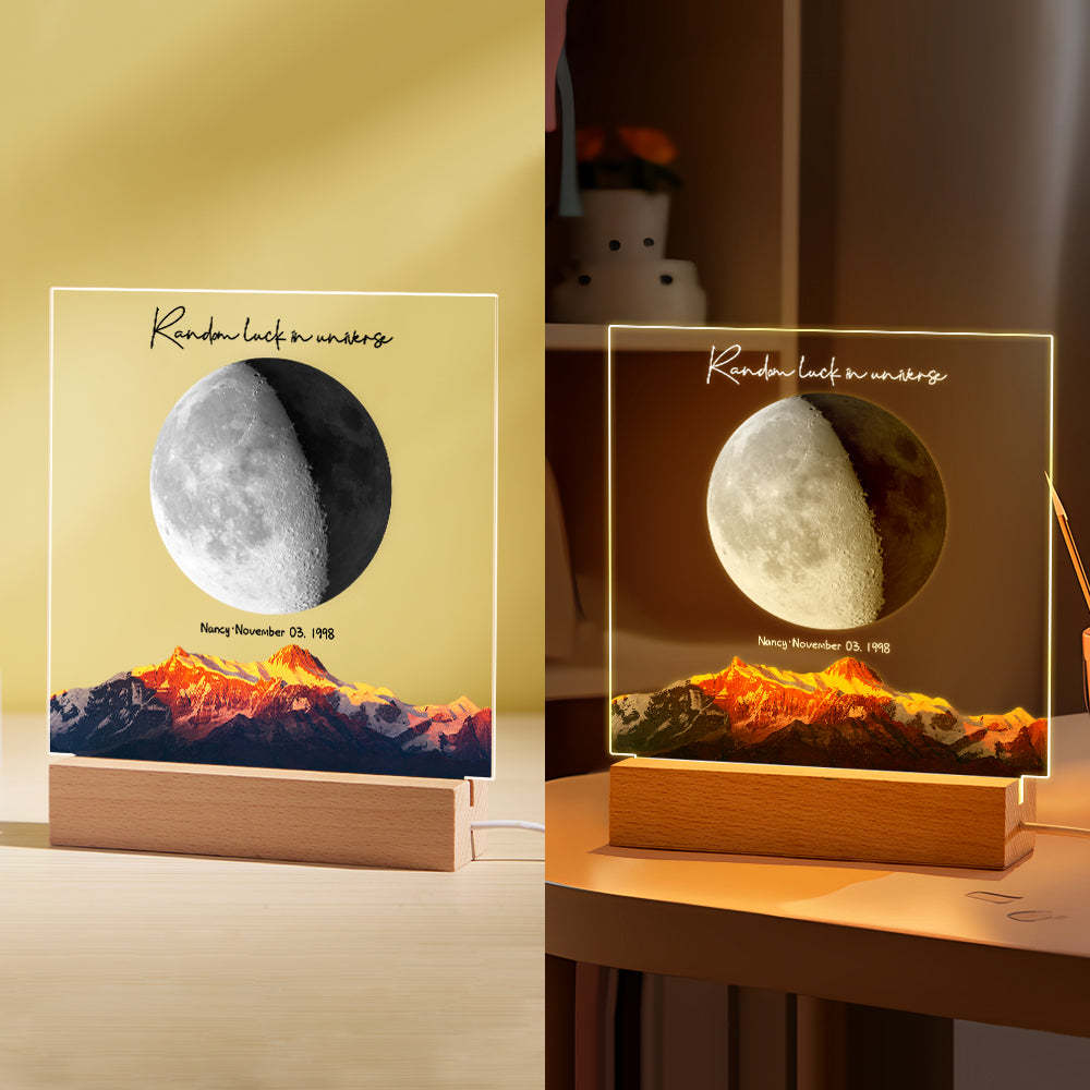 Veilleuse De Lune De Naissance Personnalisée, Lumière Led Personnalisée Avec Phases De Lune, Cadeaux D'anniversaire - maplunelampefr