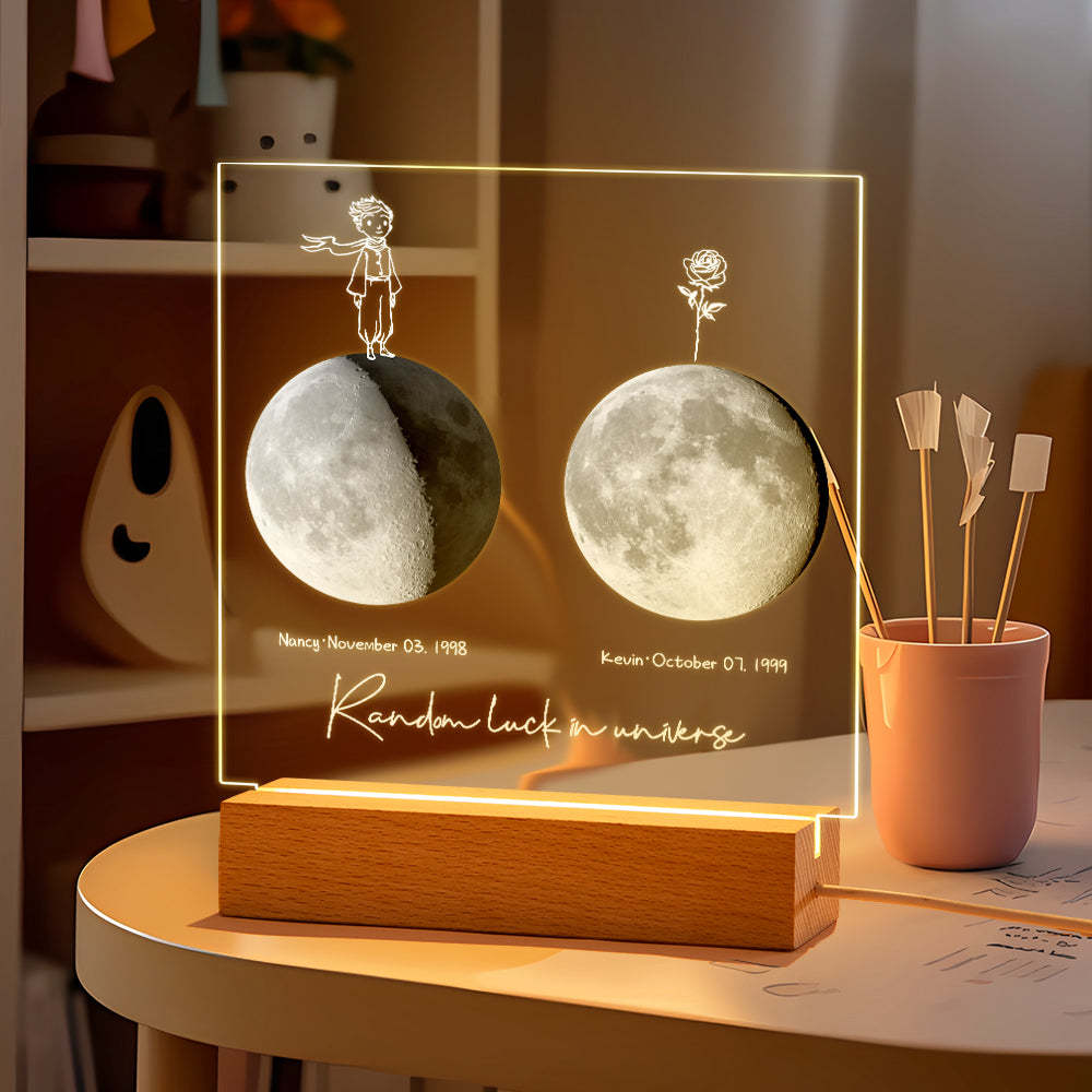 Veilleuse De Lune De Naissance Personnalisée, Lumière Led Personnalisée Avec Phases De Lune, Cadeaux D'anniversaire - maplunelampefr