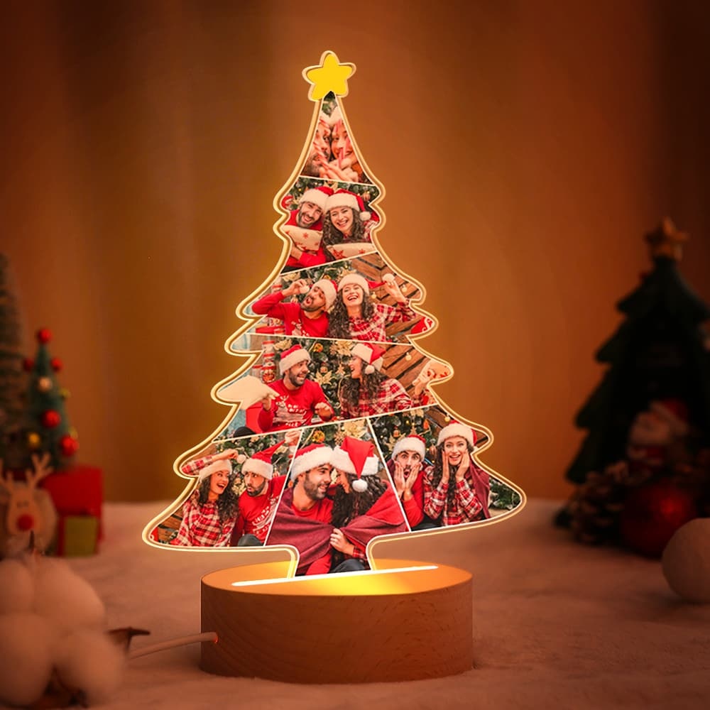 Lampe De Sapin De Noël À Led Personnalisée Veilleuse En Acrylique Avec Photo Personnalisée - maplunelampefr