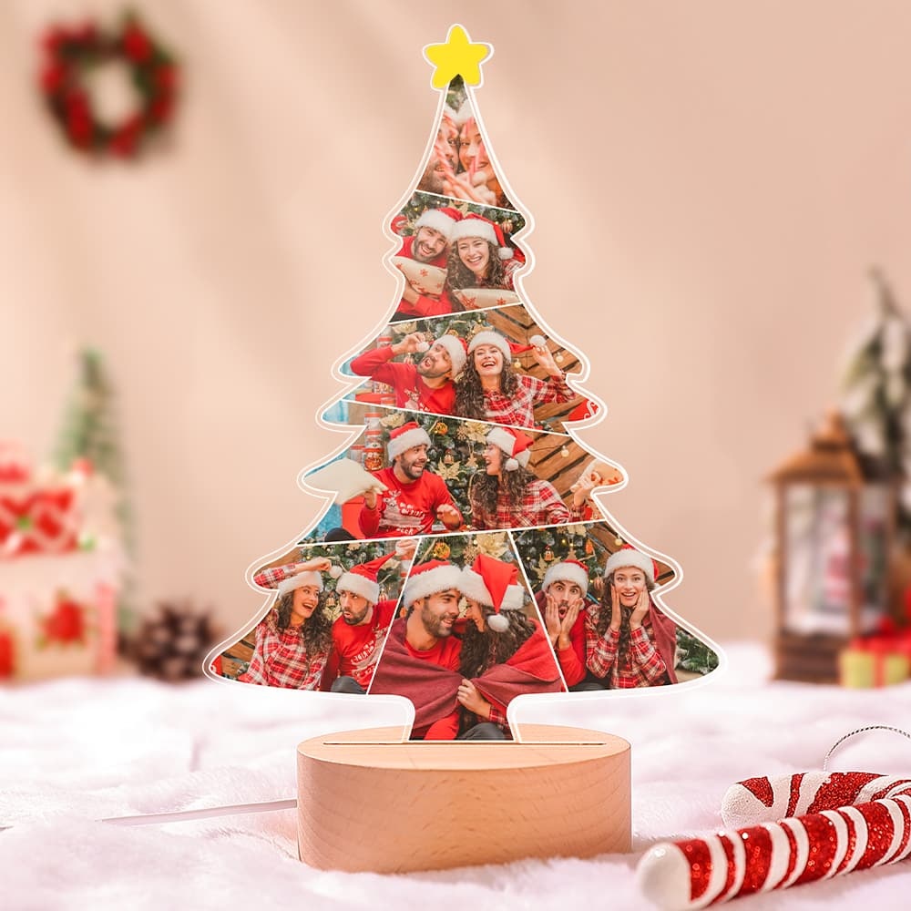 Lampe De Sapin De Noël À Led Personnalisée Veilleuse En Acrylique Avec Photo Personnalisée - maplunelampefr