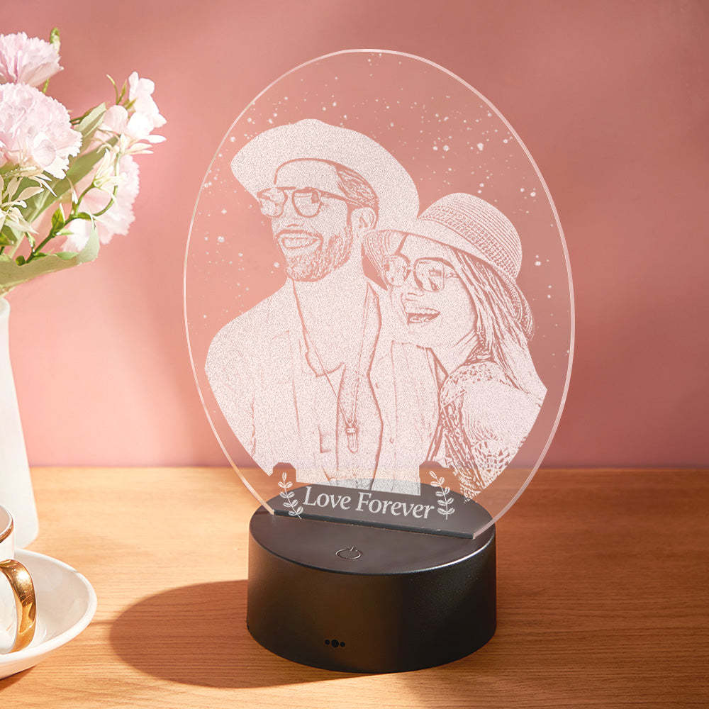 Lampe D'anniversaire De Lumière De Table De Chevet Gravée Par Photo Faite Sur Commande Pour Le Couple - maplunelampefr