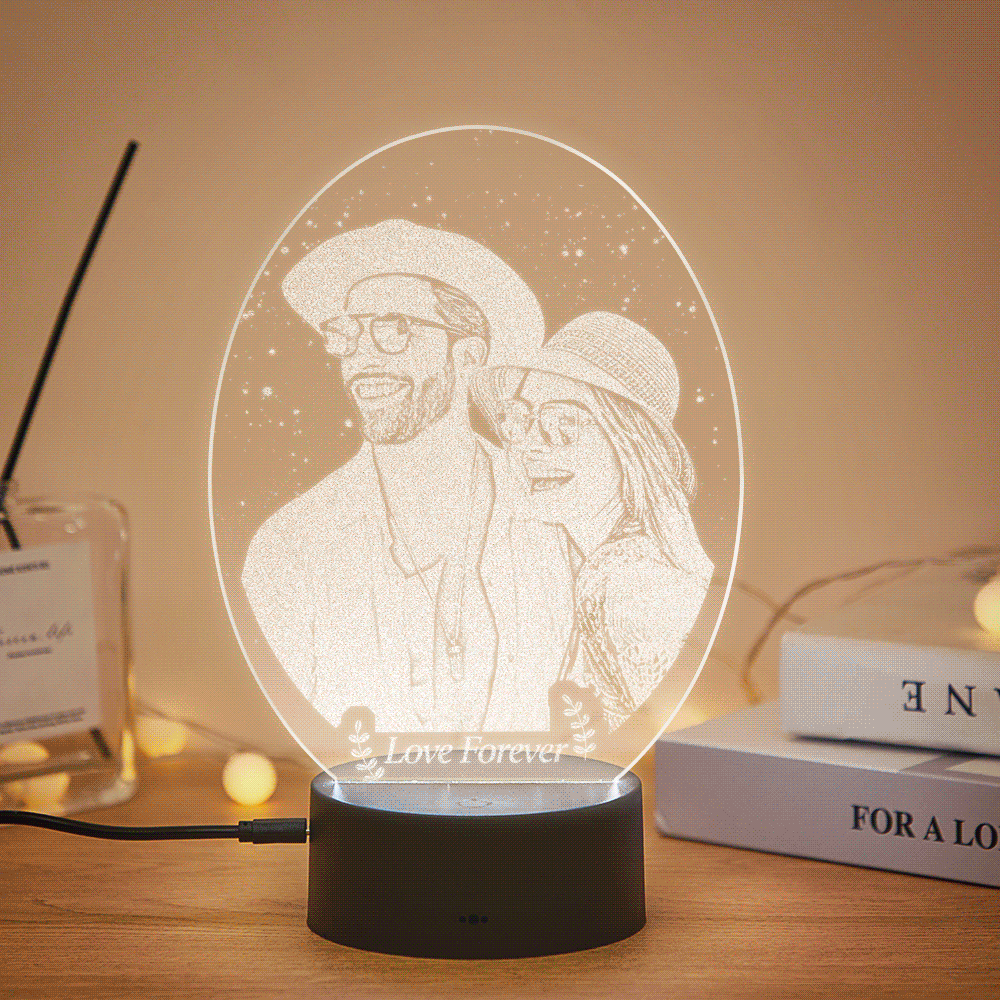 Lampe D'anniversaire De Lumière De Table De Chevet Gravée Par Photo Faite Sur Commande Pour Le Couple - maplunelampefr