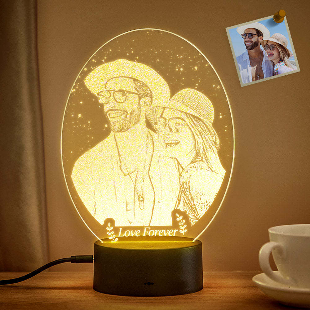 Lampe D'anniversaire De Lumière De Table De Chevet Gravée Par Photo Faite Sur Commande Pour Le Couple - maplunelampefr