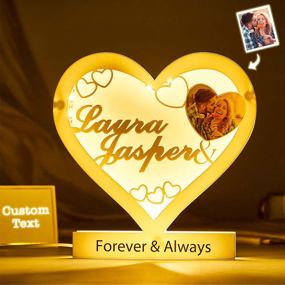 Cadeaux Romantiques Acryliques De Coeur De Lumière De Nuit Gravé Par Photo Faite Sur Commande Pour Le Couple - maplunelampefr