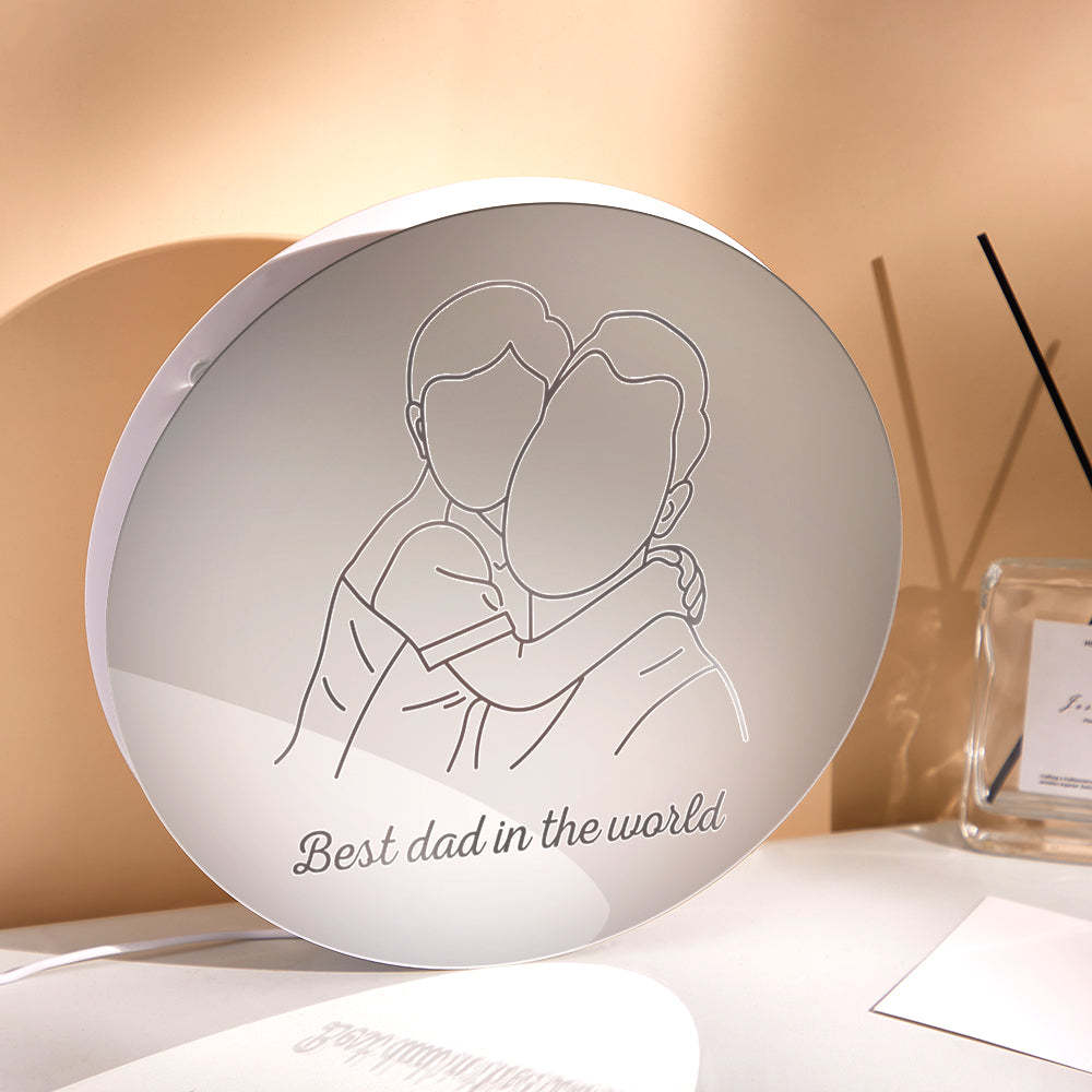 Miroir Rond Avec Photo Personnalisé, Lampe Colorée, Dessin Au Trait, Veilleuse Led, Cadeaux Exquis Pour La Maison - maplunelampefr