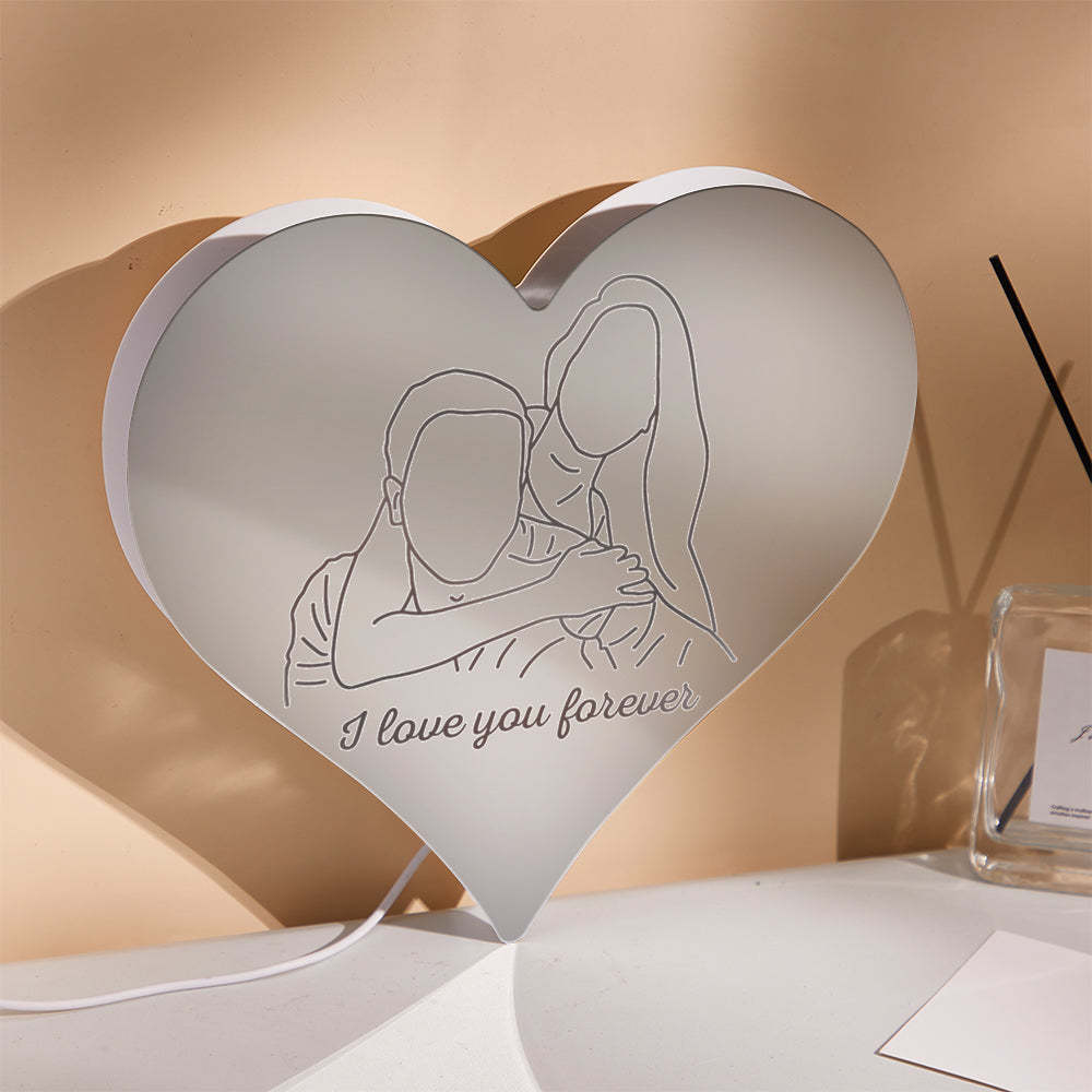 Photo Personnalisée Coeur Miroir Lampe Colorée Dessin Au Trait Led Veilleuse Exquise Cadeaux Pour La Maison - maplunelampefr