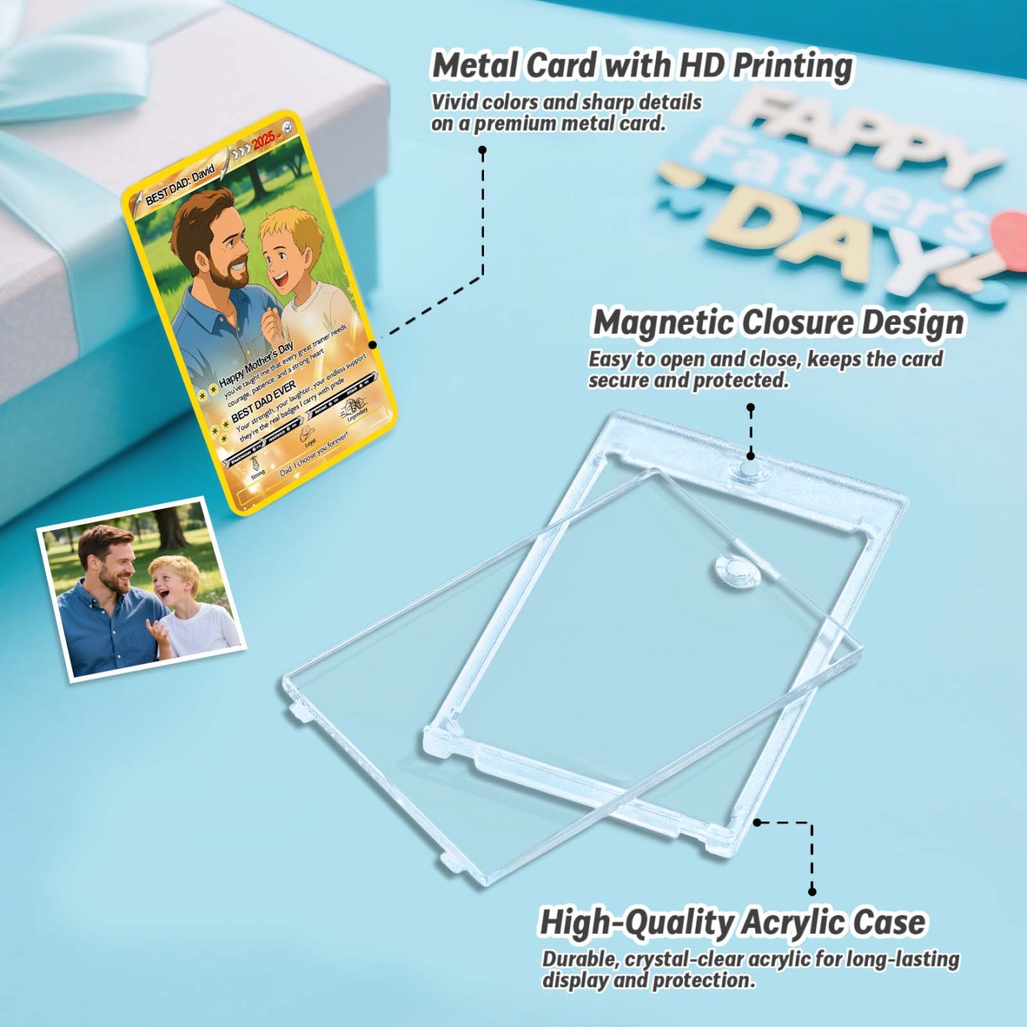 Carte Pokémon Personnalisée Pour La Fête Des Pères, Cartes Photo Pokémon Personnalisées, Cadeaux Pour Papa Joueur, Cadeau Pour La Fête Des Pères, Carte De Dresseur Pokémon Personnalisée - MapLunelampeFr