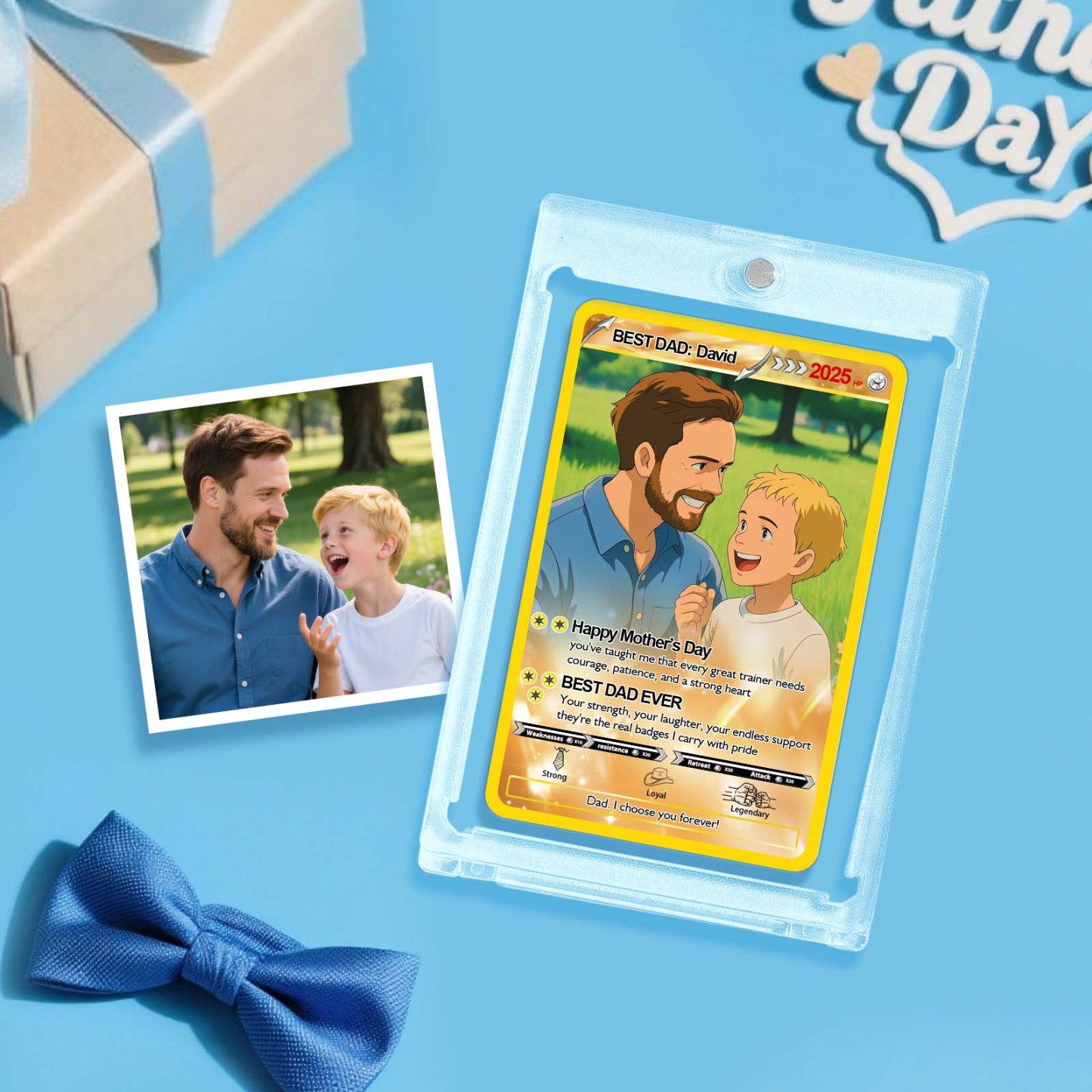 Carte Pokémon Personnalisée Pour La Fête Des Pères, Cartes Photo Pokémon Personnalisées, Cadeaux Pour Papa Joueur, Cadeau Pour La Fête Des Pères, Carte De Dresseur Pokémon Personnalisée - MapLunelampeFr
