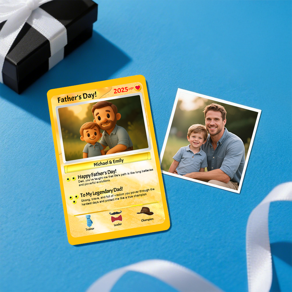 Carte Pokémon Personnalisée, Carte À Cravate Pour La Fête Des Pères, Texte Et Photo Personnalisés, Cadeau Pour Papa - MapLunelampeFr
