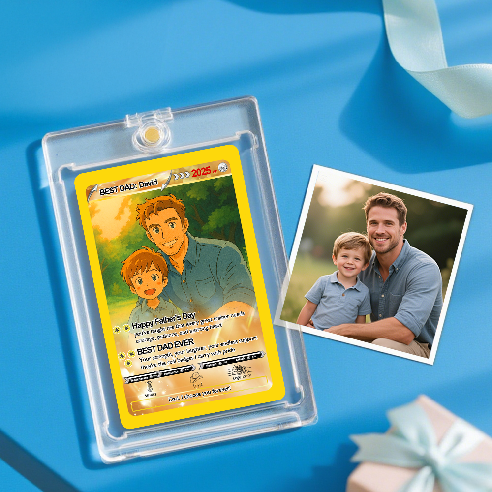 Carte Pokémon Personnalisée, Carte À Cravate Pour La Fête Des Pères, Texte Et Photo Personnalisés, Cadeau Pour Papa