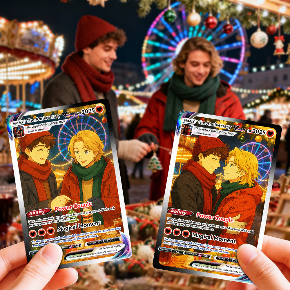 Carte à Collectionner De Noël LGBT Personnalisée, Style Bande Dessinée Personnalisée, à Collectionner Pour Les Couples, Cadeau De Vacances Inspiré De La Fierté - MapLunelampeFr