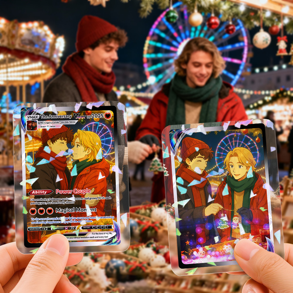 Carte à Collectionner De Noël LGBT Personnalisée, Style Bande Dessinée Personnalisée, à Collectionner Pour Les Couples, Cadeau De Vacances Inspiré De La Fierté - MapLunelampeFr
