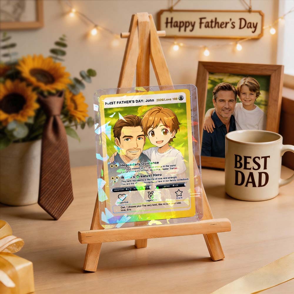 Carte De Papa Inspirée De Poke Personnalisée, Carte à Collectionner Photo Personnalisée Pour Papa, Cadeau Personnalisé Pour La Fête Des Pères, Souvenir Du Nouveau Papa - MapLunelampeFr