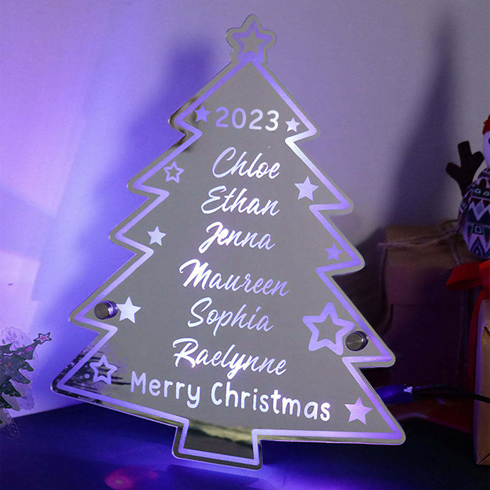 Lumière De Miroir D'arbre De Noël Personnalisée Avec Nom De Famille - maplunelampefr