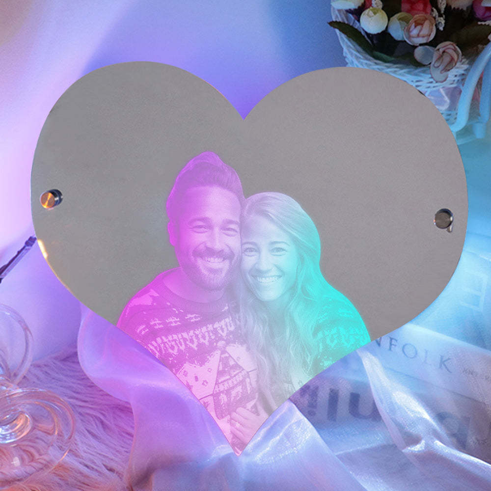 Personalized Heart Shaped Photo Led Mirror Light Couple Gift - maplunelampefr