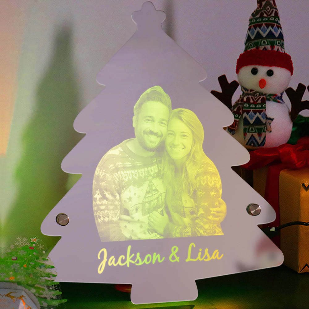 Personalized Photo Name Christmas Tree Mirror Lights Couple Gift - maplunelampefr