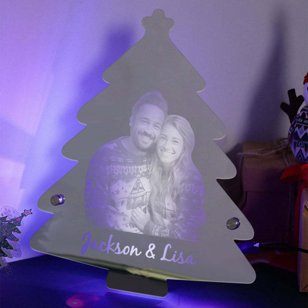 Personalized Photo Name Christmas Tree Mirror Lights Couple Gift - maplunelampefr
