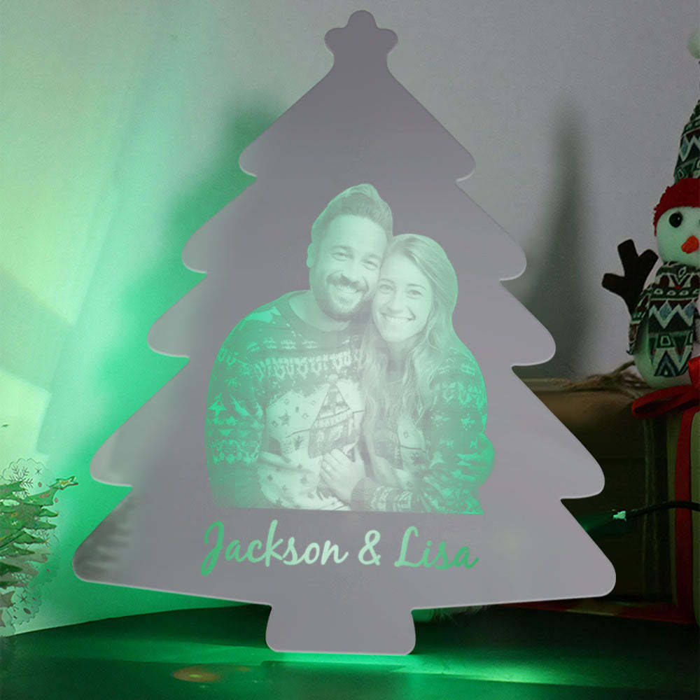 Personalized Photo Name Christmas Tree Mirror Lights Couple Gift - maplunelampefr