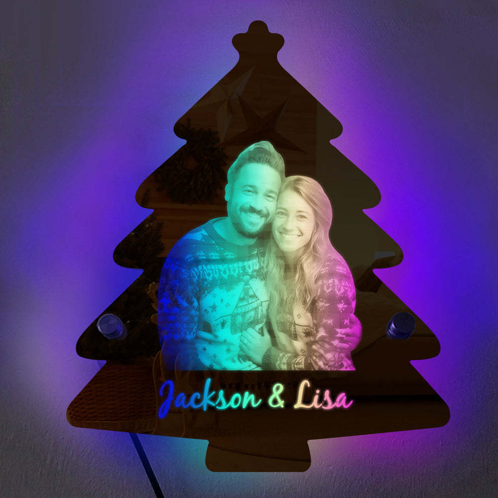 Personalized Photo Name Christmas Tree Mirror Lights Couple Gift - maplunelampefr