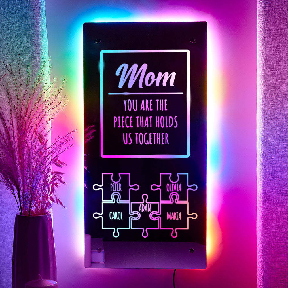 Nom Personnalisé Miroir Lumière Maman Puzzle Cadeau De Famille - maplunelampefr