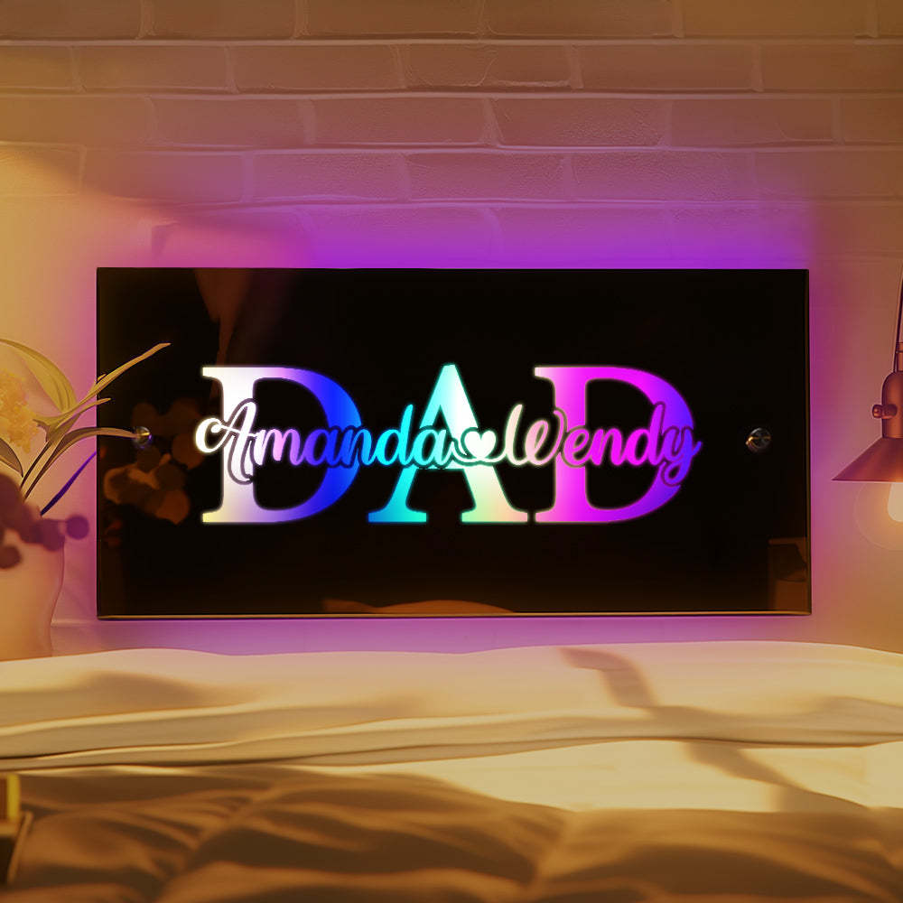 Lumière De Miroir Personnalisée Avec Nom, Cadeau Créatif Pour La Fête Des Pères - maplunelampefr