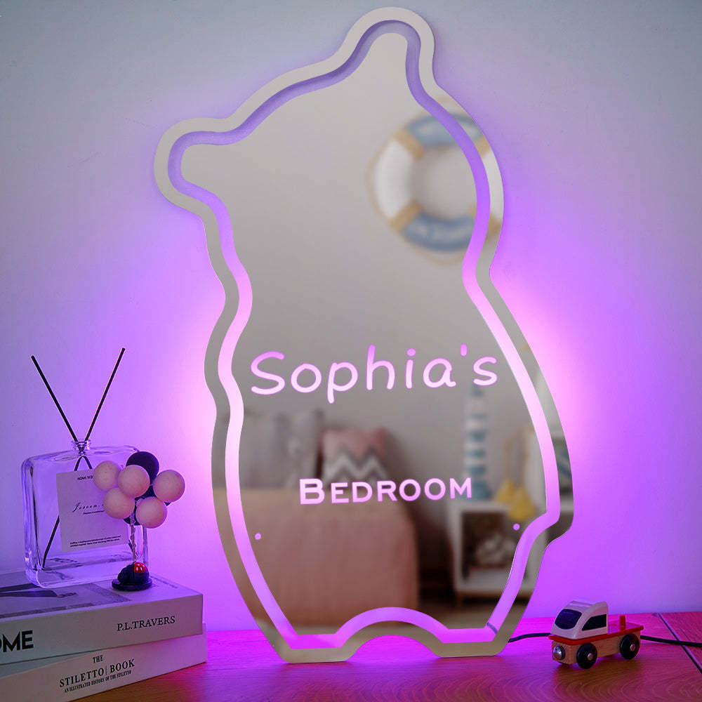 Miroir Personnalisé Lumineux Nom Personnalisé Ours Cadeau Enfant - maplunelampefr