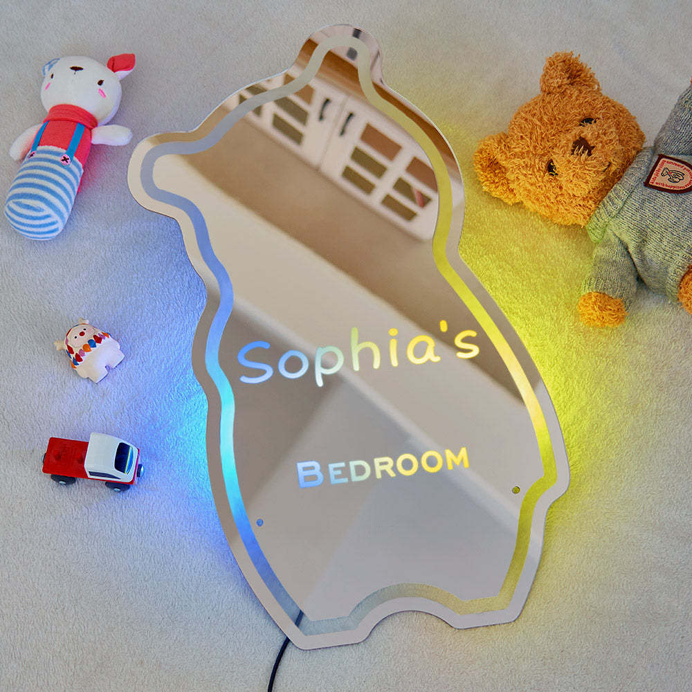 Miroir Personnalisé Lumineux Nom Personnalisé Ours Cadeau Enfant - maplunelampefr