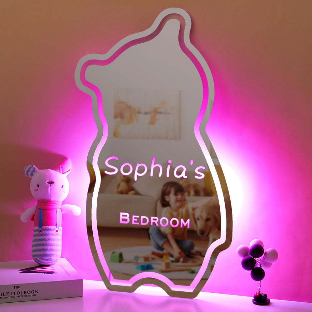 Miroir Personnalisé Lumineux Nom Personnalisé Ours Cadeau Enfant - maplunelampefr