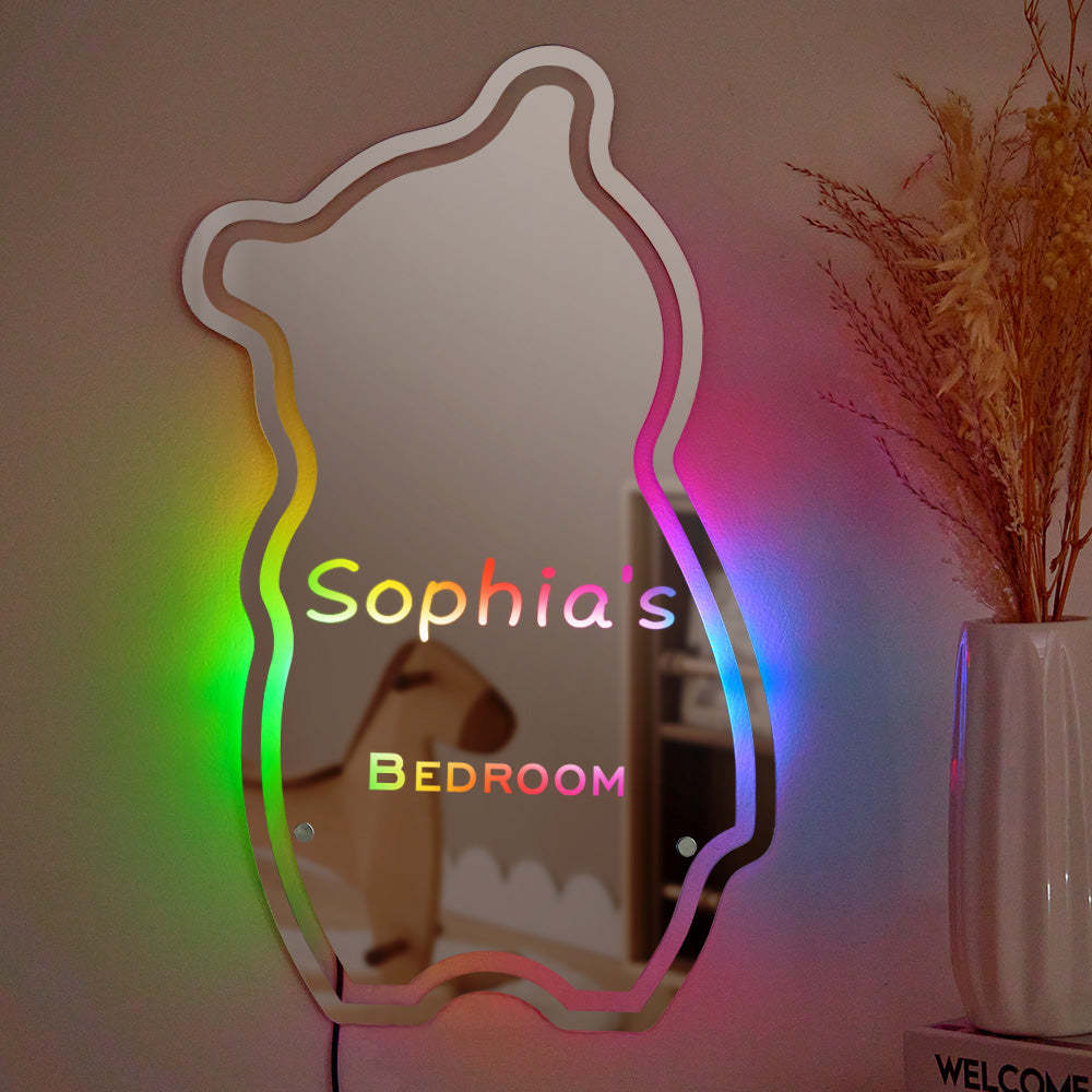 Miroir Personnalisé Lumineux Nom Personnalisé Ours Cadeau Enfant - maplunelampefr