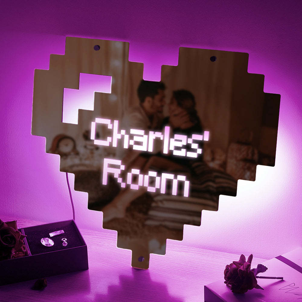Cadeau De Maison De Coeur De Style De Pixel Lumineux De Miroir Gravé Personnalisé - maplunelampefr