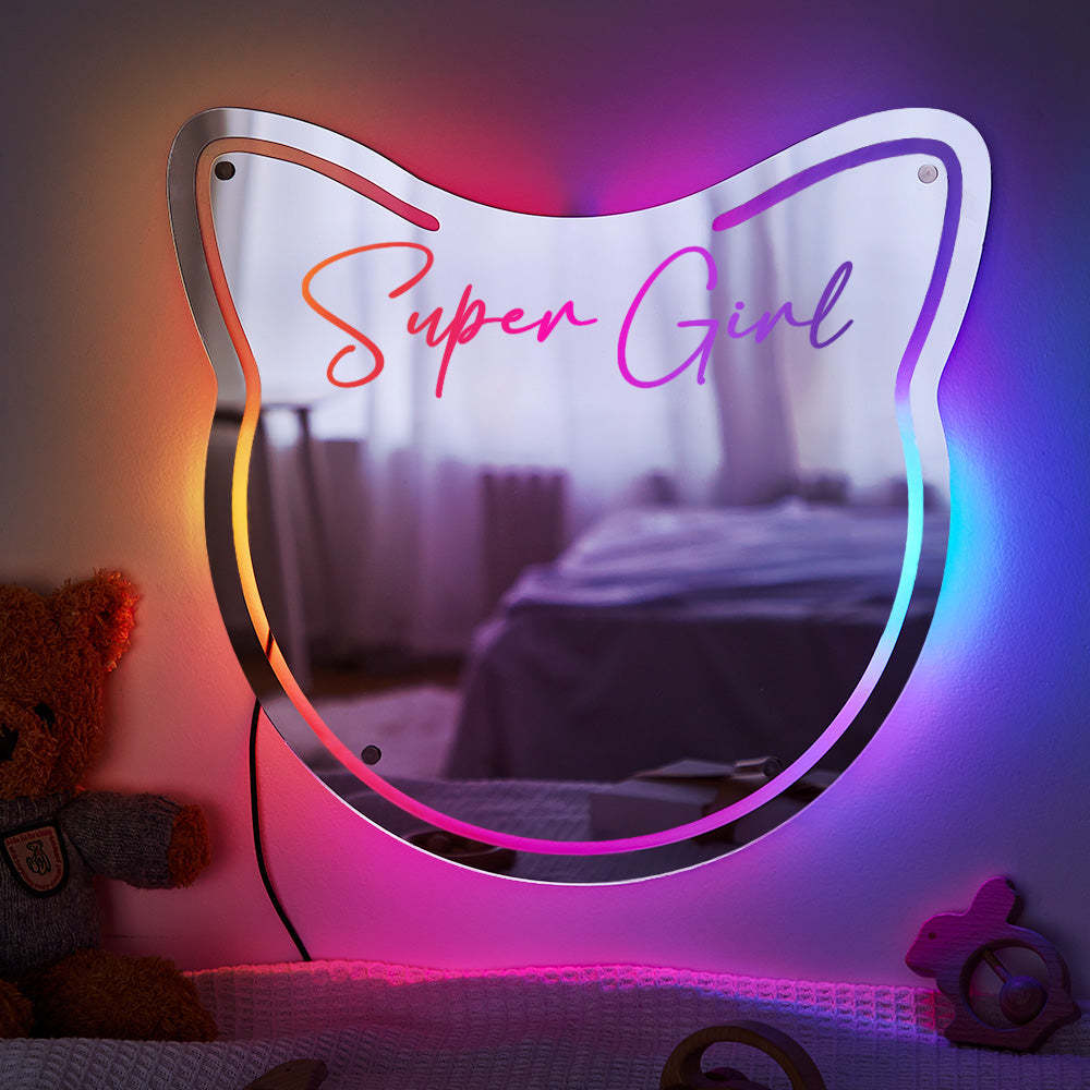 Lumière De Miroir Personnalisée Avec Nom De Chat, Lumières Colorées, Cadeau Pour La Maison - maplunelampefr