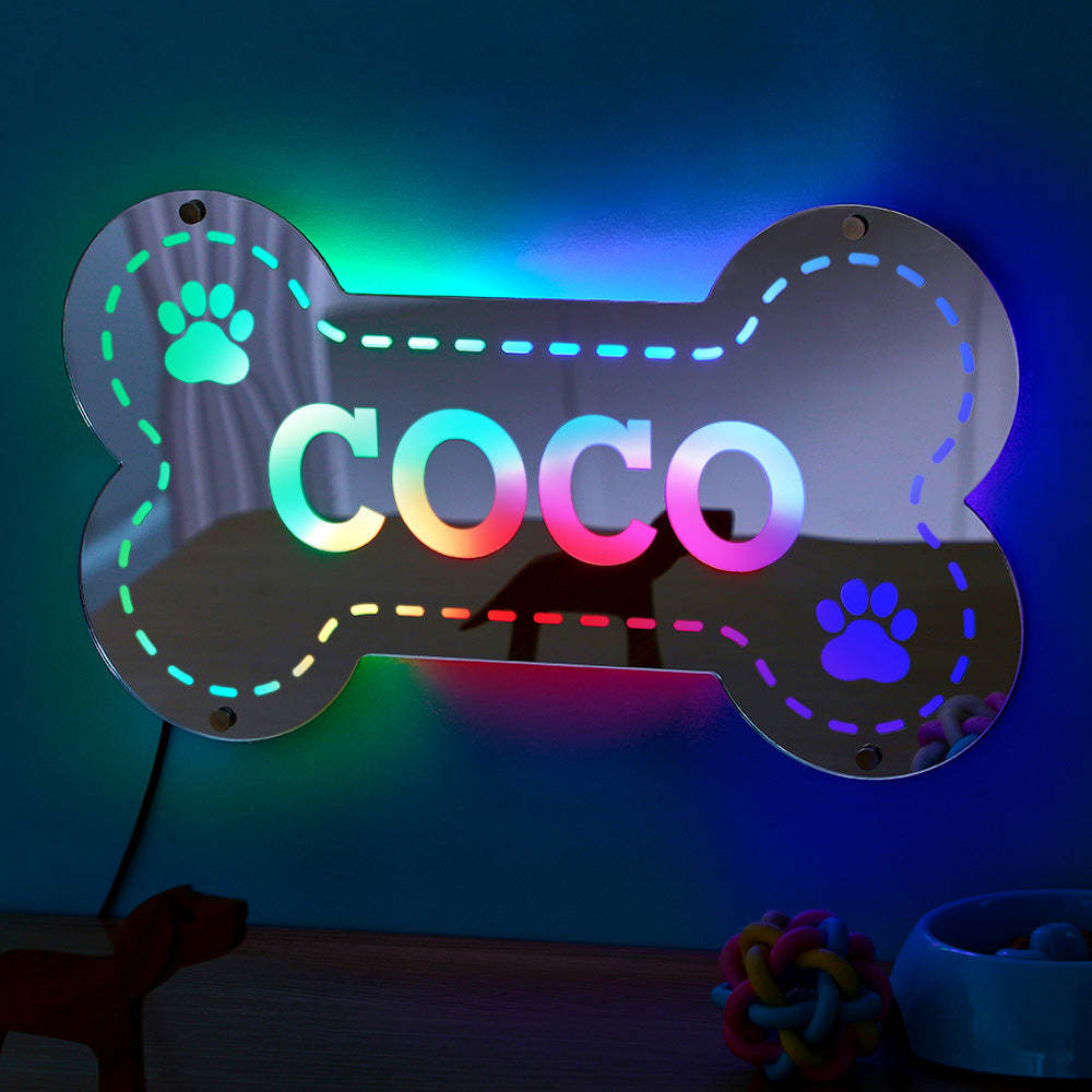 Miroir Lumineux Avec Nom Personnalisé, Créatif, En Os, Pour Animal De Compagnie, Cadeau Pour La Maison - maplunelampefr