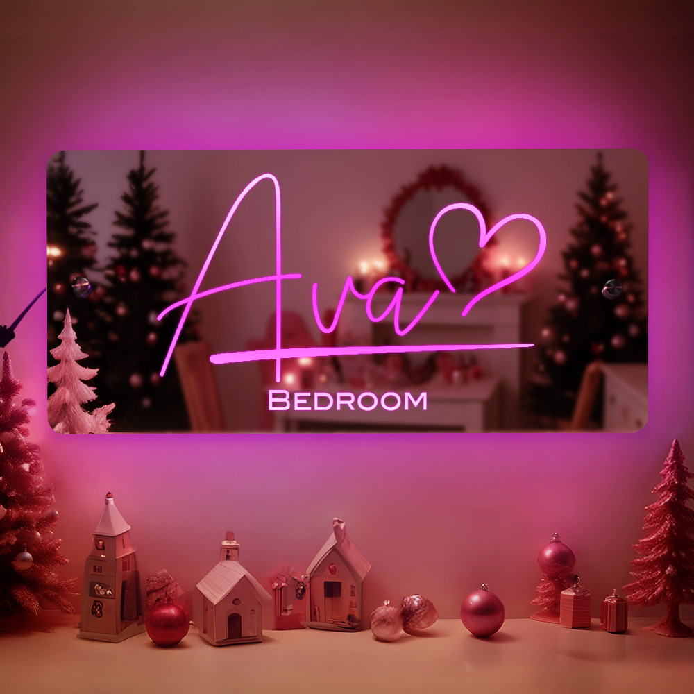 Miroir Lumineux Personnalisé Avec Nom Pour Chambre À Coucher, Miroir Led Lumineux Mural, Cadeau De Mariage Personnalisé