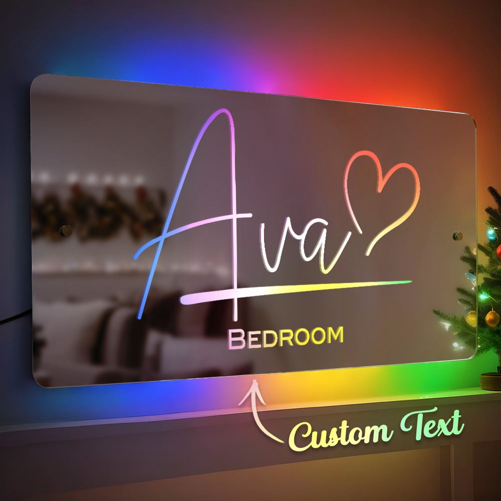 Miroir Lumineux Personnalisé Avec Nom Pour Chambre À Coucher, Miroir Led Lumineux Mural, Cadeau De Mariage Personnalisé