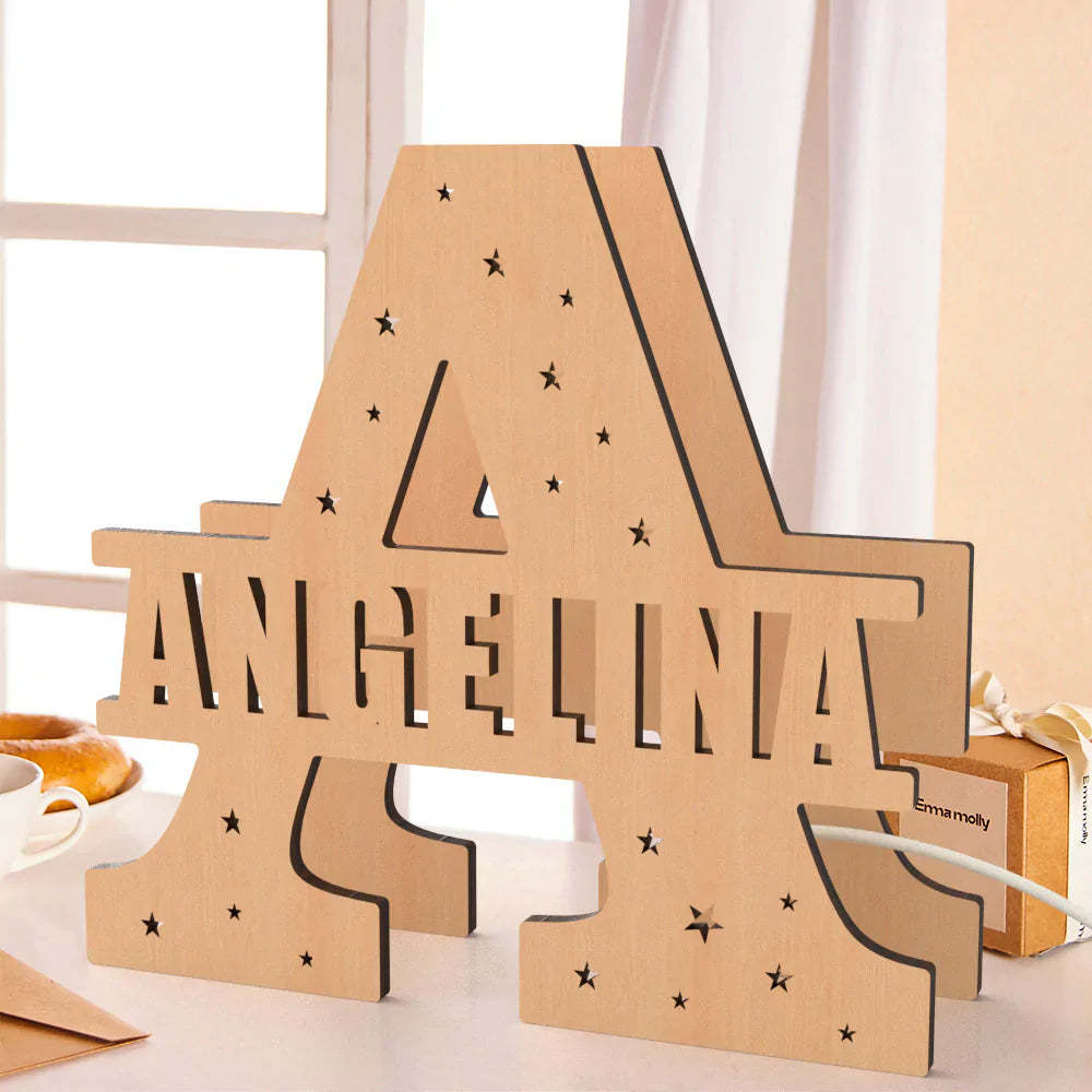 Nom Initial Personnalisé Veilleuse En Bois Lettre Personnalisée Lampe Décor De Chambre - maplunelampefr