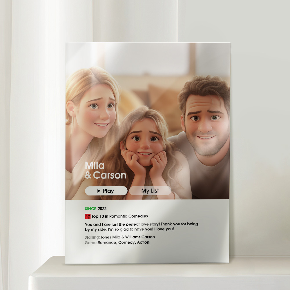 Cadeaux Pour Son Dessin Animé Personnalisé De Votre Photo Plaque D'affiche De Film D'amour - MapLunelampeFr