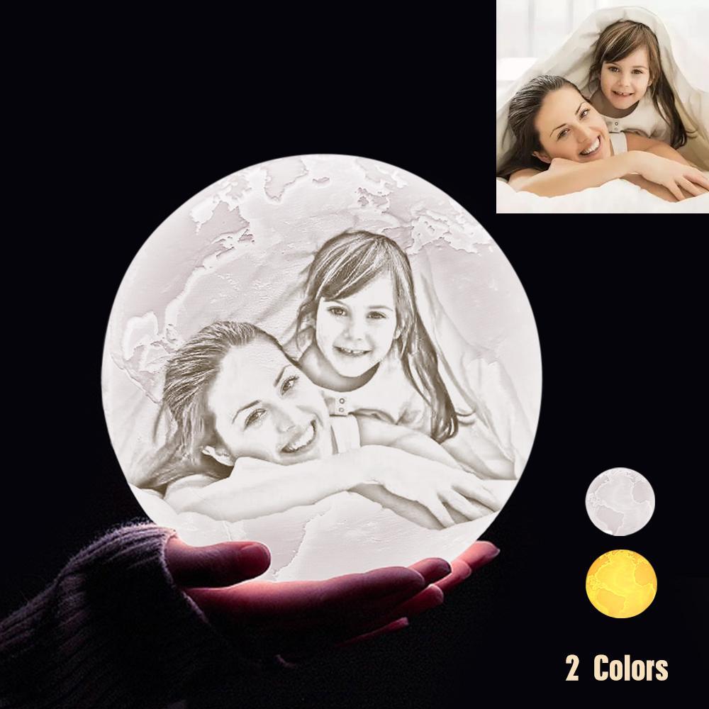 Lampe de Terre Photo & Gravée par Impression 3D Personnalisée - Pour Famille - Toucher 2 couleurs(10cm-20cm)