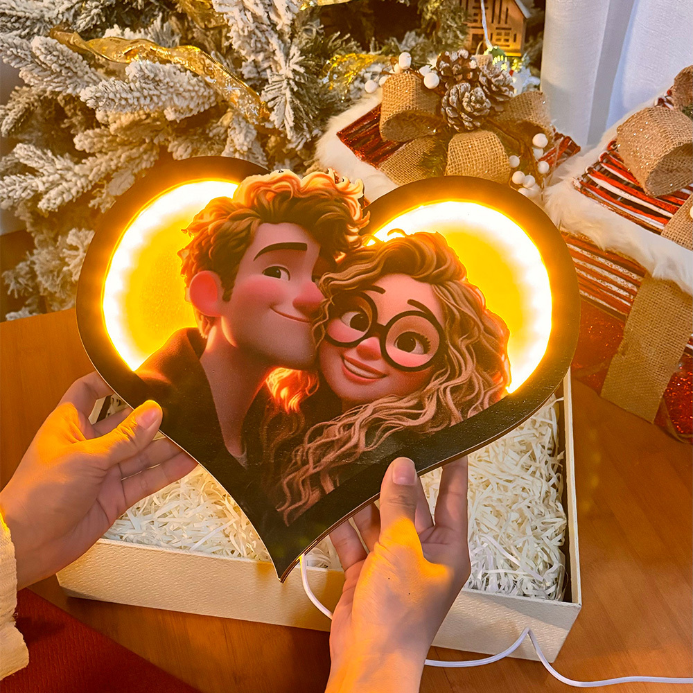 Cadeaux De Saint-valentin Cadre De Portrait De Dessin Animé Photo Coeur Personnalisé Avec Led - MapLunelampeFr