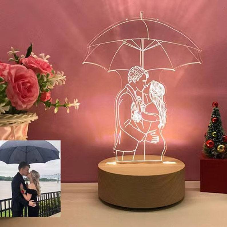 Lampe photo lumière LED portrait gravé veilleuse cadeau d'anniversaire