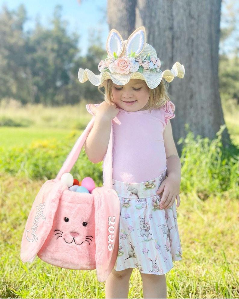 Panier De Pâques Personnalisé, Panier De Pâques En Peluche Brodé, Panier De Lapin Pour Enfants Avec Nom, Panier De Chasse Aux Œufs De Pâques, Seau De Pâques, Cadeau De Pâques Pour Enfants - MapLunelampeFr