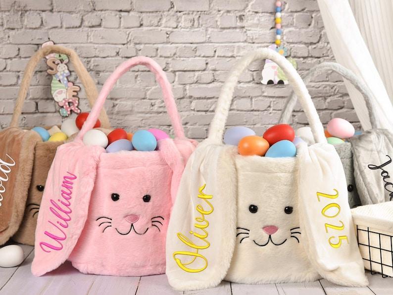 Panier De Pâques Personnalisé, Panier De Pâques En Peluche Brodé, Panier De Lapin Pour Enfants Avec Nom, Panier De Chasse Aux Œufs De Pâques, Seau De Pâques, Cadeau De Pâques Pour Enfants - MapLunelampeFr